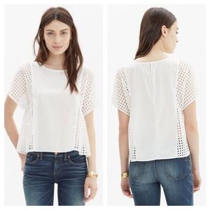 White cotton and eyelet madewell top